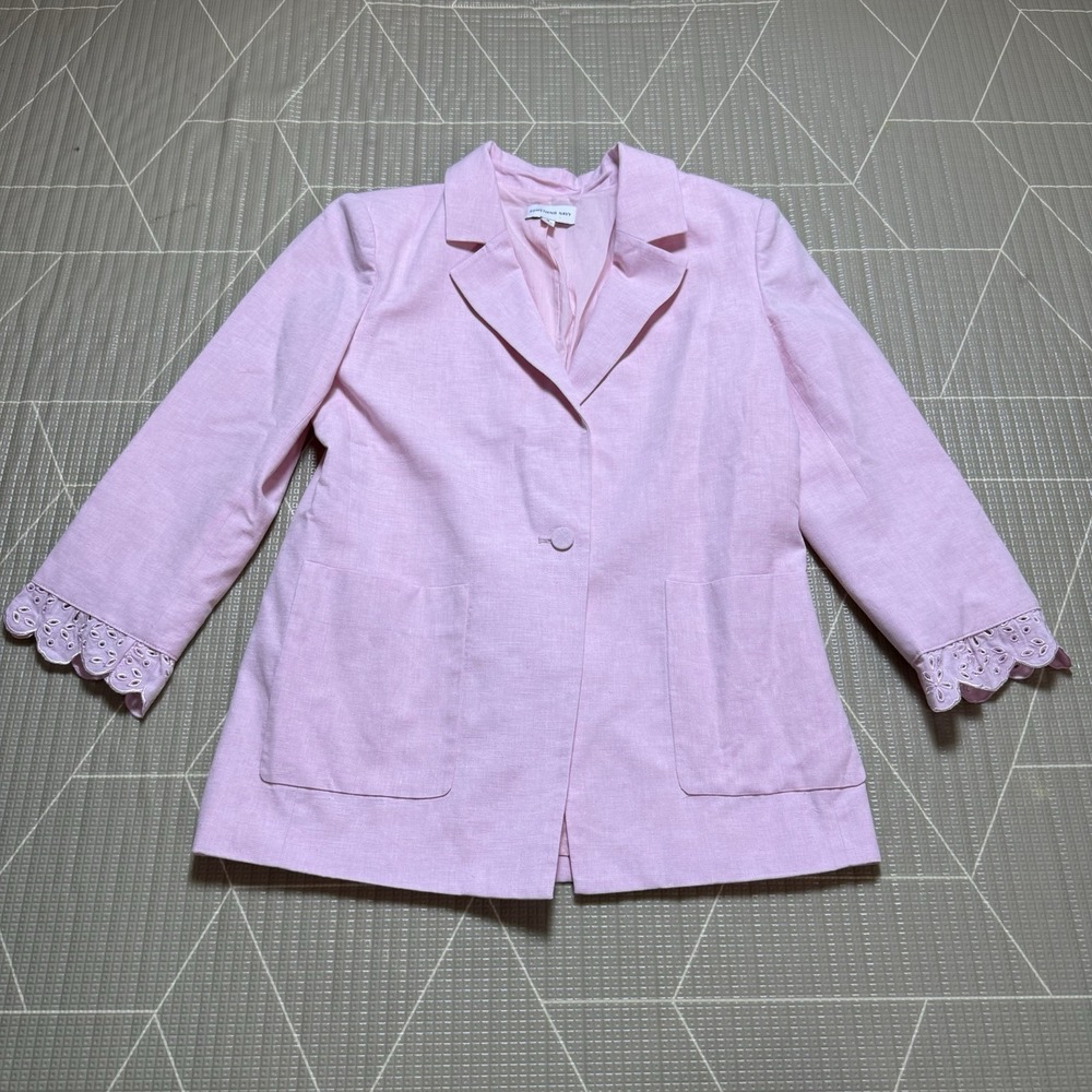 Something Navy x Revolve Blazer in Pink M Eyelet Cuffs Cotton Blend 1 Button